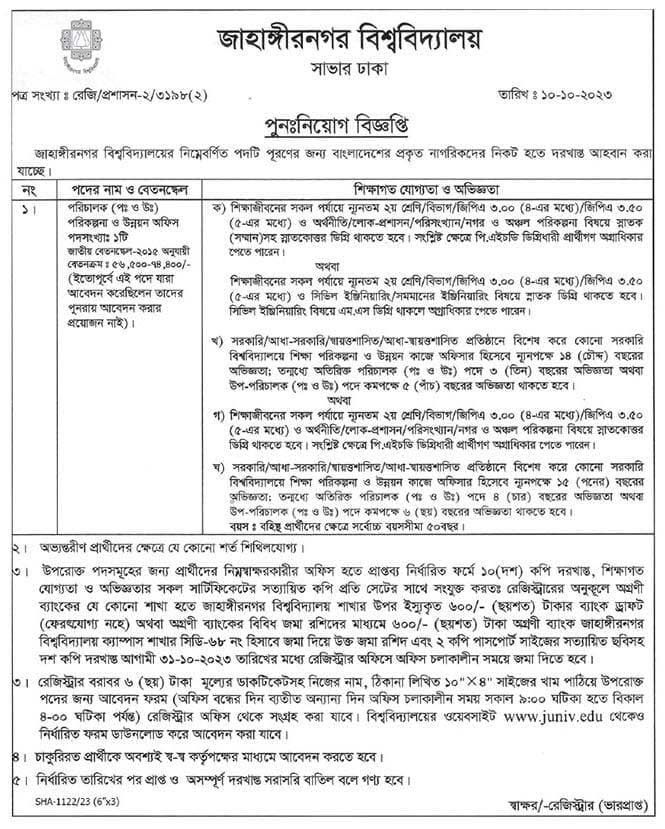 Jahangirnagar University Job 2023