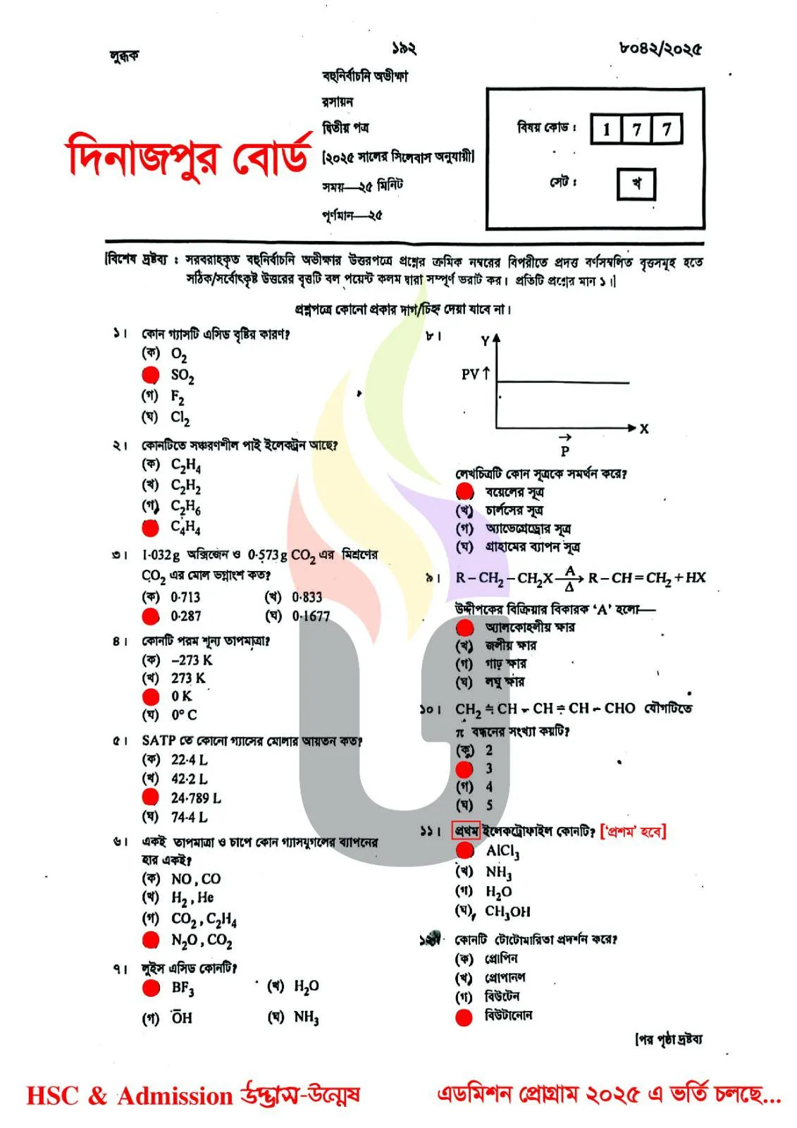 Chemistry 2nd Paper MCQ Question solution Dinajpur Board HSC 2025