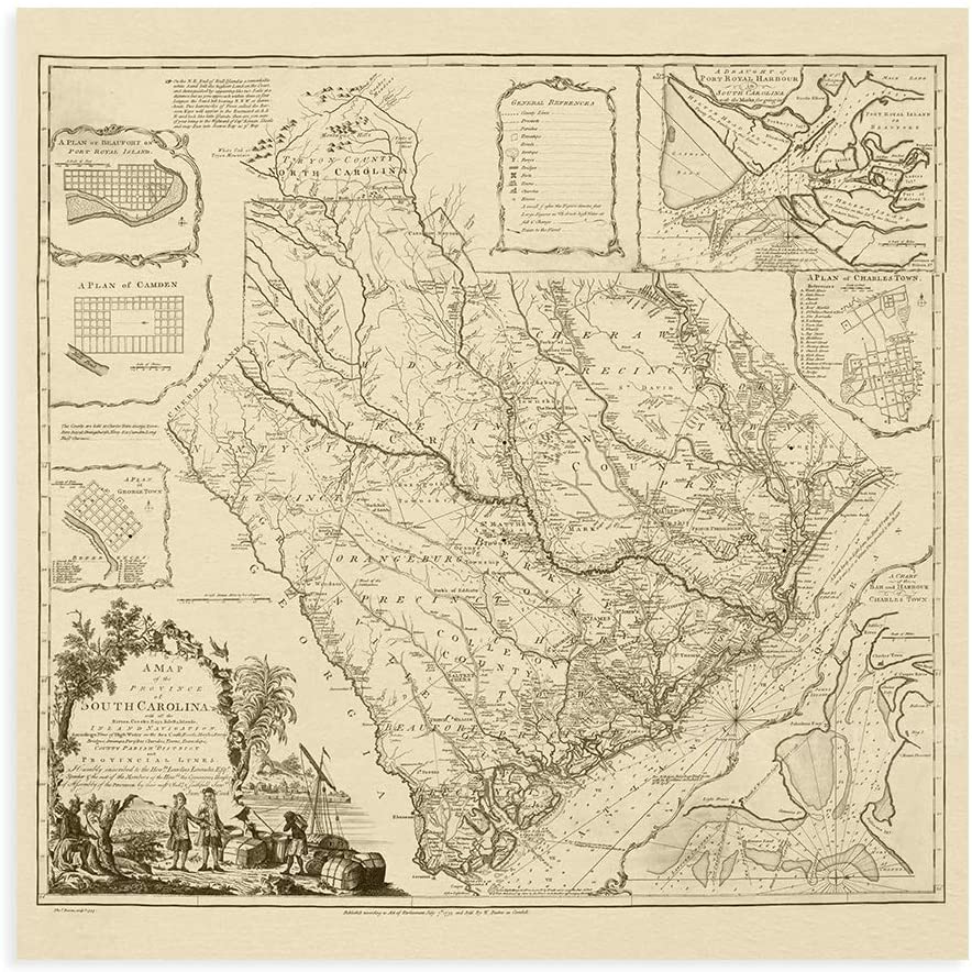 1773 Map of South Carolina - Vintage South Carolina USA Wall Art Poster Print - Picture 24 of 24