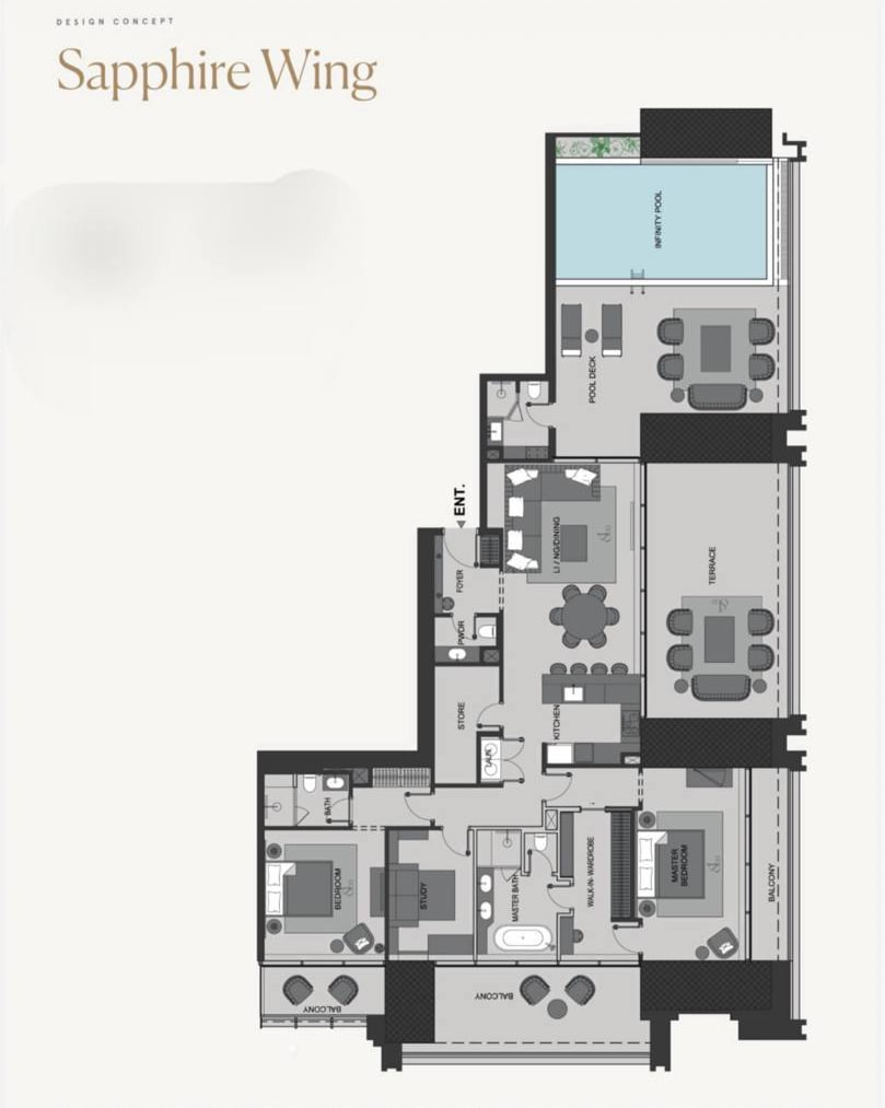 Detailed keyplan layout for a 2-bedroom apartment at Burj Binghatti Jacob & Co Residences showing the spacious luxury unit configuration, part of a Distress Deal offering in this iconic Business Bay skyscraper development