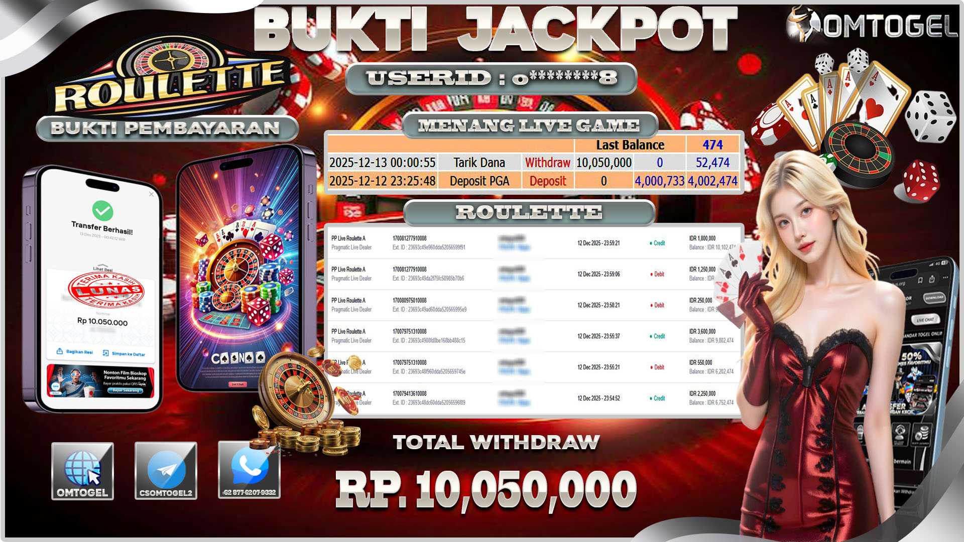 OMTOGEL JACKPOT LIVE PRAGMATIC PLAY ROULETTE A ,10 JUTA DI BAYAR LUNAS ,-