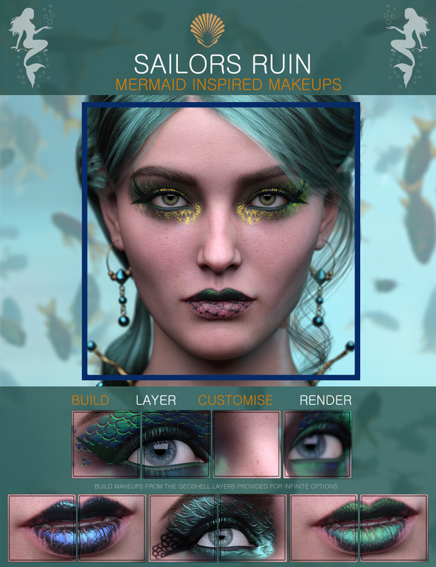 Sailors Ruin Mermaid-Inspired Geoshell Makeup for Genesis 3 and 8 Female 