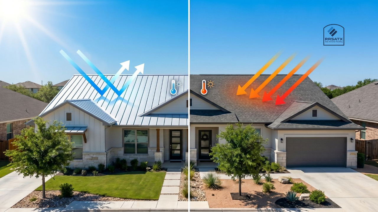 Metal roof solar reflectance vs asphalt shingles San Antonio
