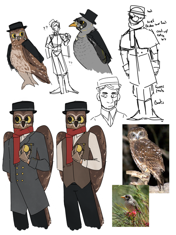 drawings of Tom as a anthro furry Southern Boobook Owl, and some as a reuglar human. there are also bird drawings, of both a Boobook and also a Noisy Miner bird