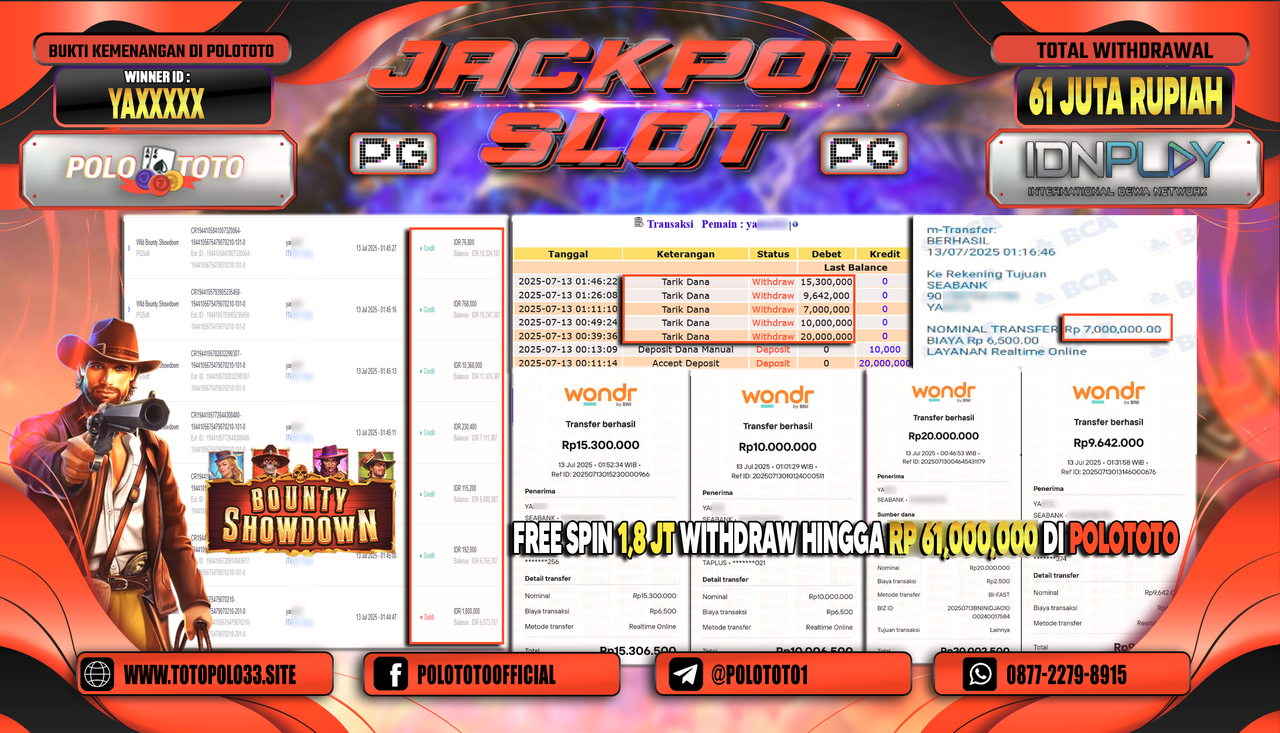 POLOTOTO JACKPOT SLOT WILD BOUNTY SHOWDOWN Rp.61.000.000,-