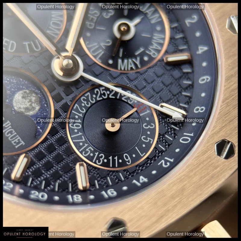 Audemars Piguet Royal Oak Perpetual Calendar 26574OR Rose Gold Plated Blue Grande Tapisserie Dial 41mm Automatic