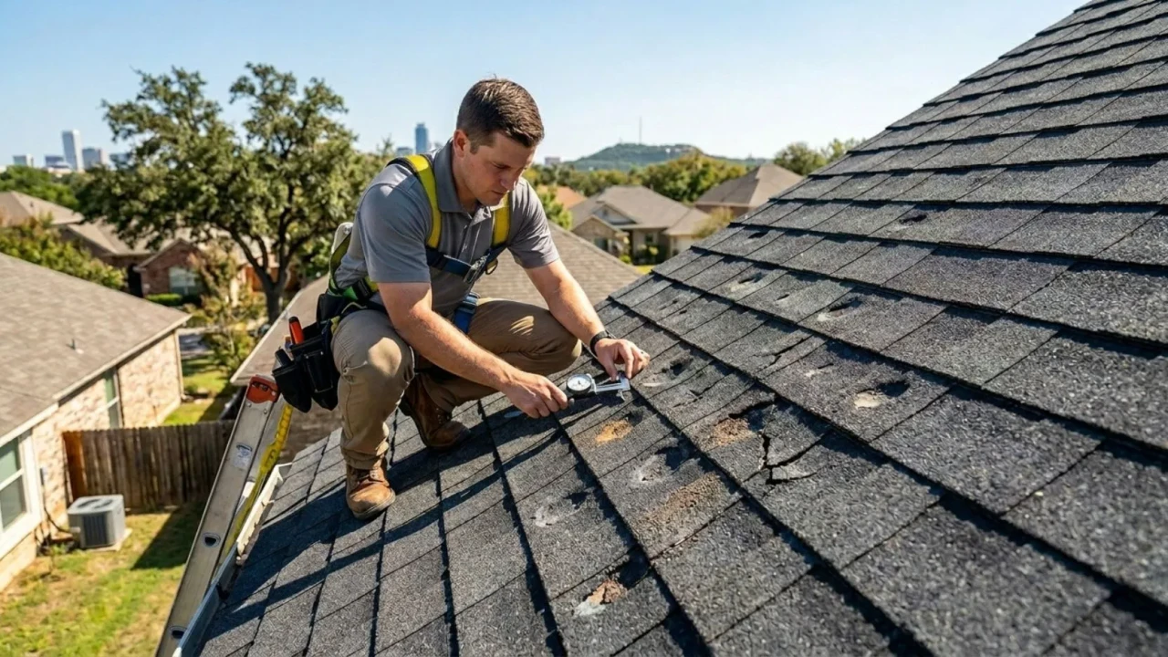 Hail damaged asphalt shingles Austin Texas roof inspection