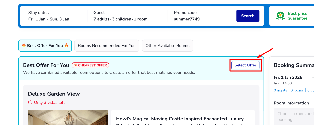 Number of Rooms field in the search form
