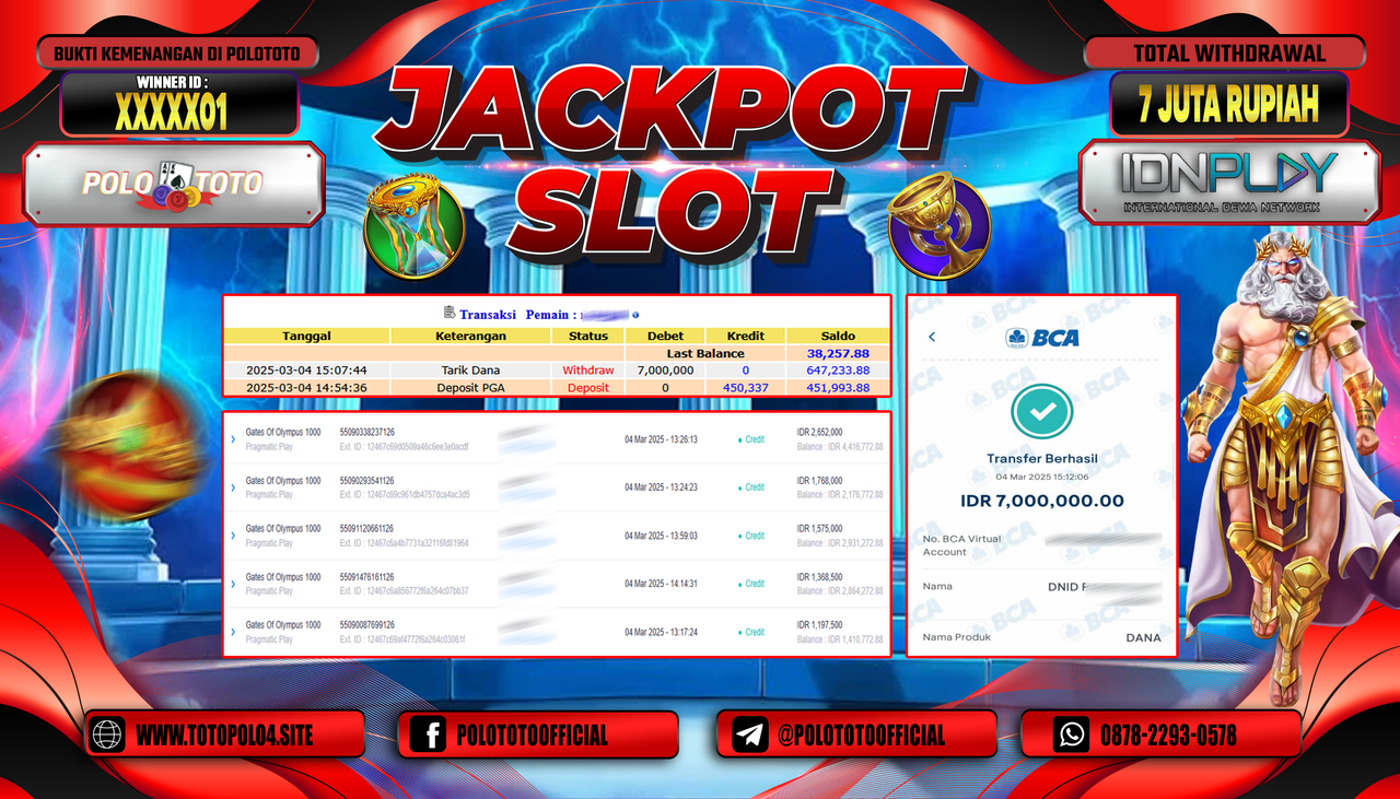 POLOTOTO JACKPOT SLOT GATES OF OLYMPUS 1000 Rp.7.000.000,-