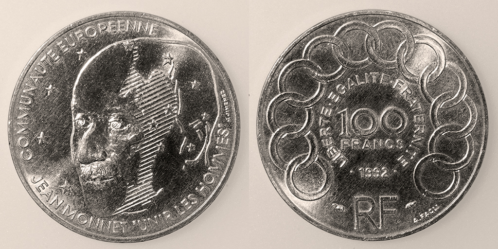Las monedas de 100 francos de plata. Francia. V República. 1992