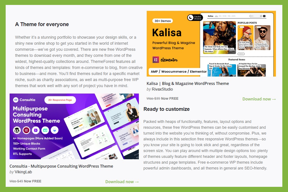 2025 Themeforest 《5月份》2款免費 Wordpress 佈景主題 Kalisa & Consultia