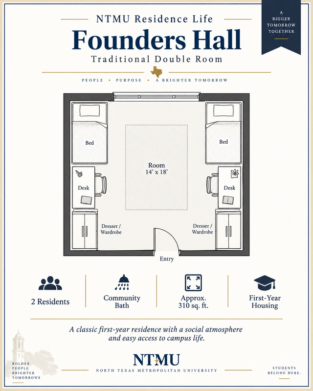 Founders Hall traditional double room floorplan