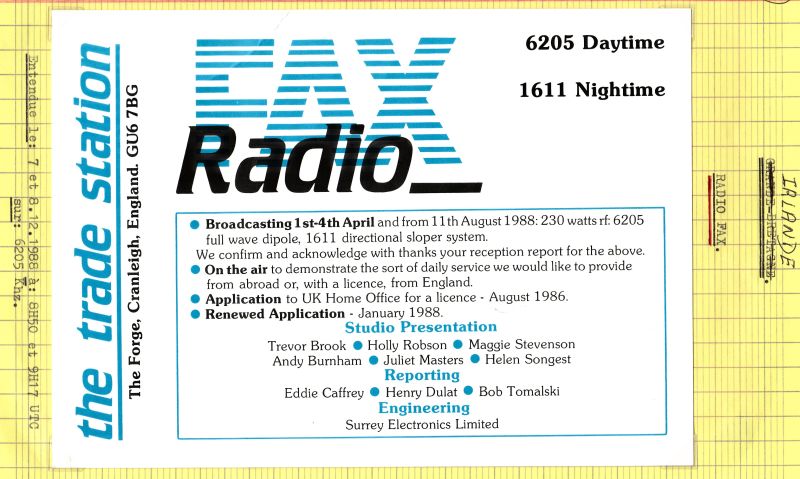 QSLs d'IRLANDE QSL-R-FAX-1988