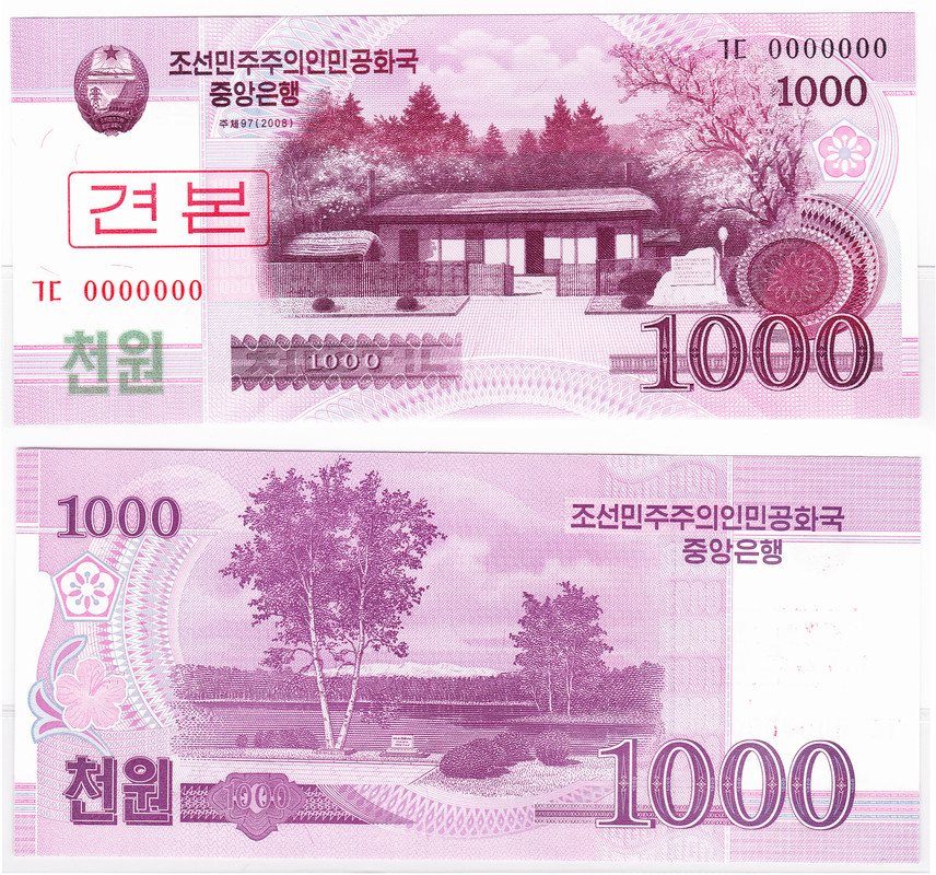 Korea-del-Norte-1000-won-SPECIMEN-2008