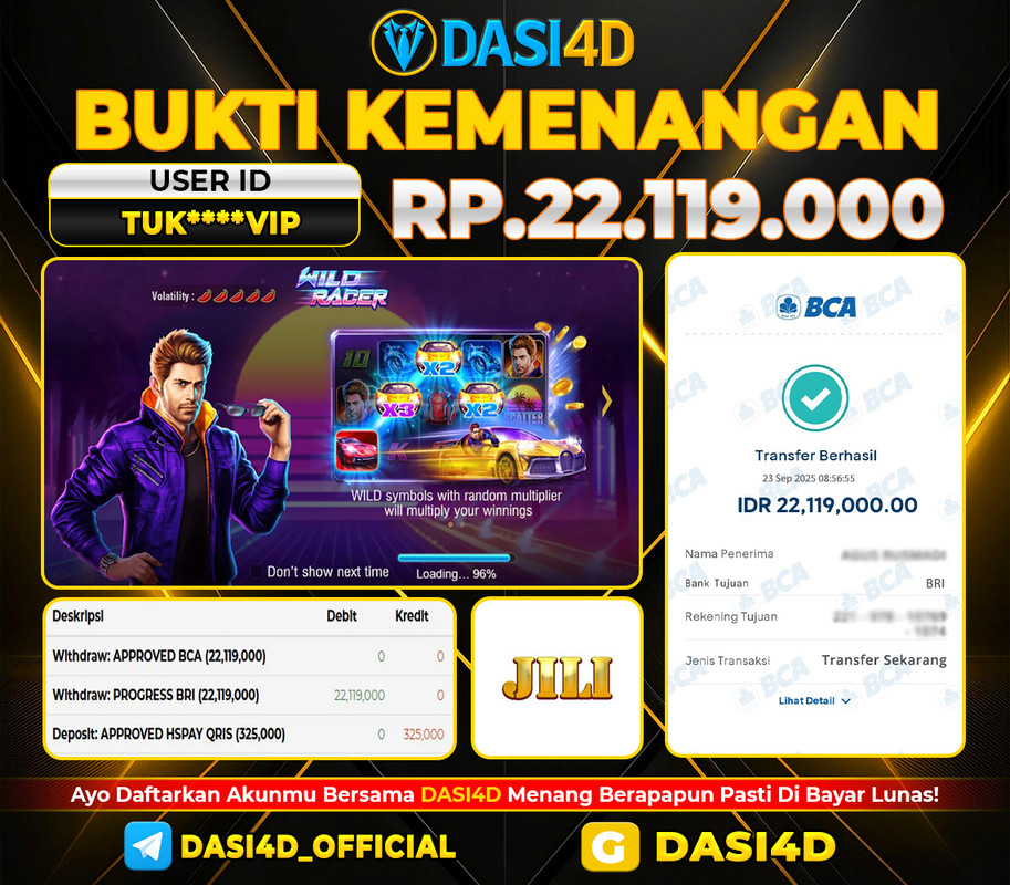 BUKTI KEMENANGAN 23 SEPTEMBER  2025 DI  WILD RACER  RP. 22.119.000