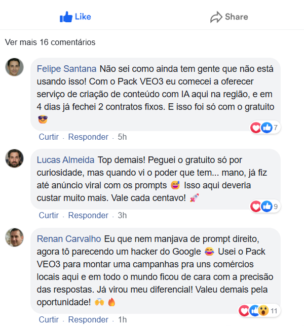 Depoimentos reais de usuários do Pack VE03