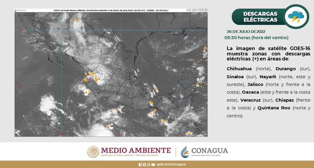 Clima 26 de julio: Lluvias puntuales muy fuertes en Durango, Sinaloa y Jalisco