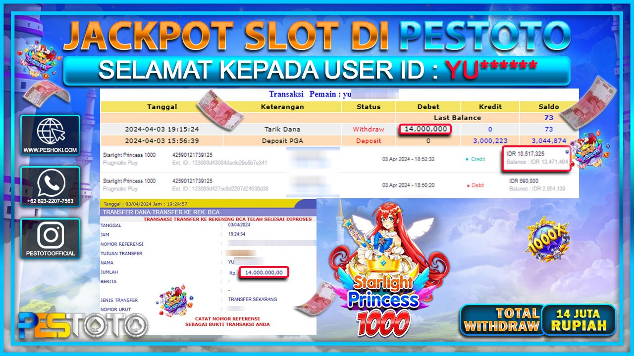 HANYA DI PESTOTO JP PASTI DI BAYAR LUNAS DAN CEPAT!!!!!! JP SLOT{  STARLIGHT PRINCES 1000 } Rp.14.000.000 !!!!!
