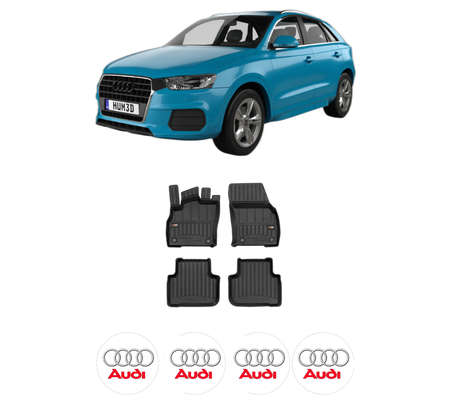 Set covorase presuri AUDI Q3 (F3B) din 2018-2021, auto, din cauciuc thermoplastic, 4 Stickere auto cu AUDI