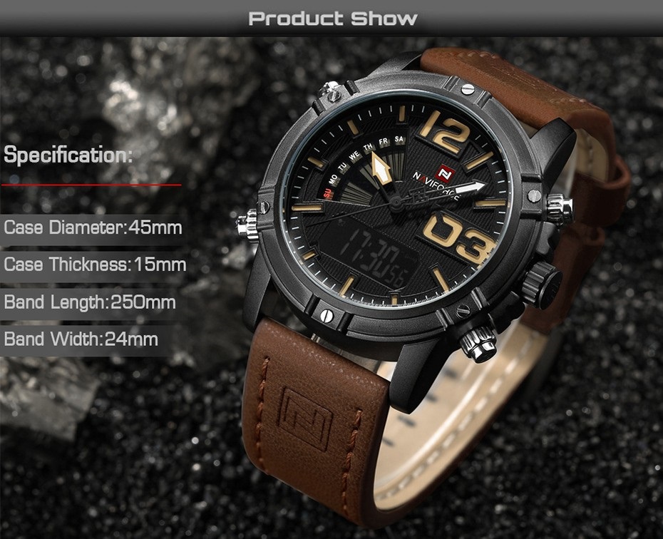 Men's Fashion Sport Watches Man Leather Military Waterproof Watch Men's Clock