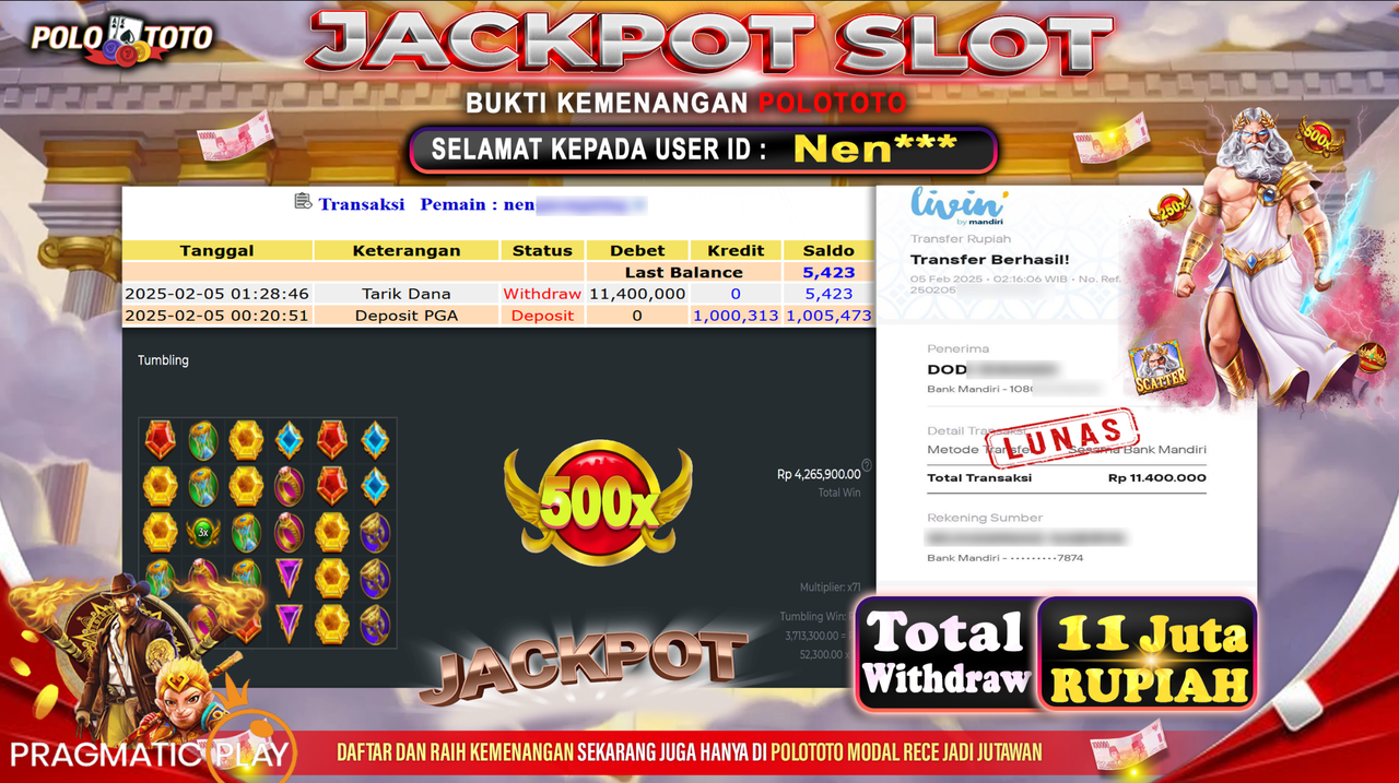 POLOTOTO JACKPOT SLOT GATES OF OLYMPUS Rp11,400.000,-