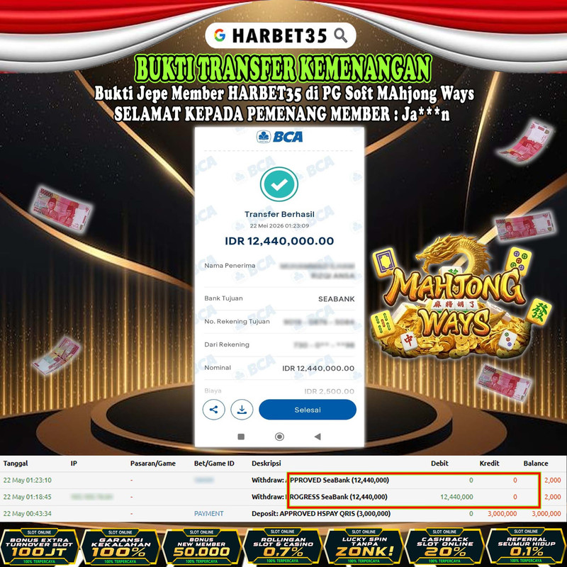 HARBET35 JEPE! Di PG Soft Mahjong Ways Rp 5.000.000,- LUNAS!