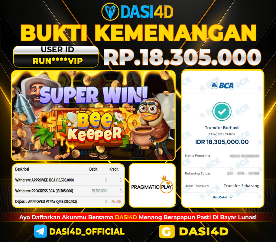 BUKTI KEMENANGAN 13 SEPTEMBER  2025 DI  BEE KEEPER RP 18.305.000
