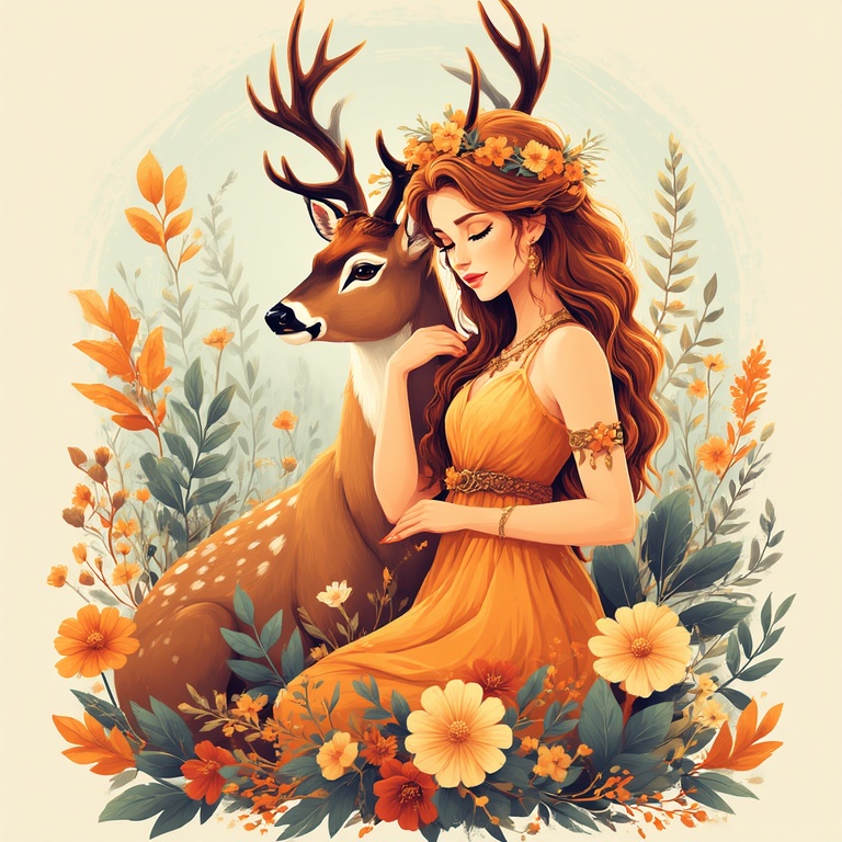 Goddess-Diana-with-a-Stag-illu