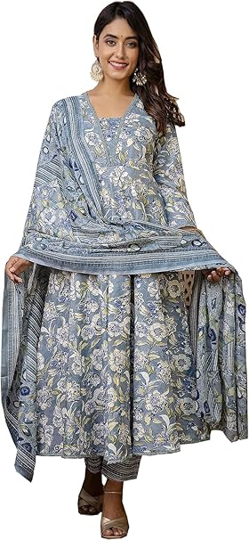 PARTHVI Women's Printed Cotton Anarkali Kurta