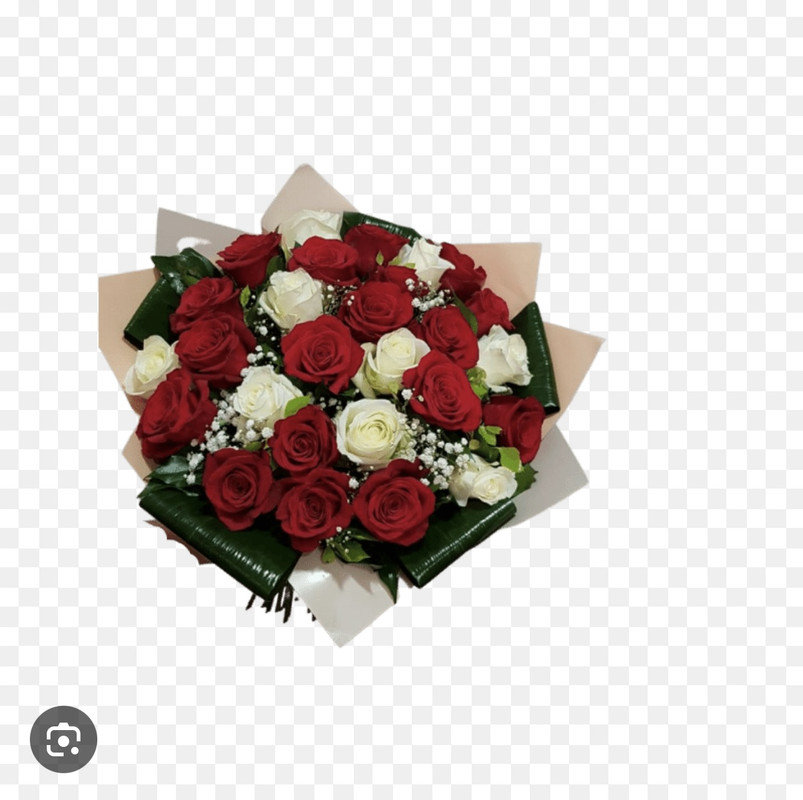 BUCHET 27 TRANDAFIRI ALB/ROSII/SALAL