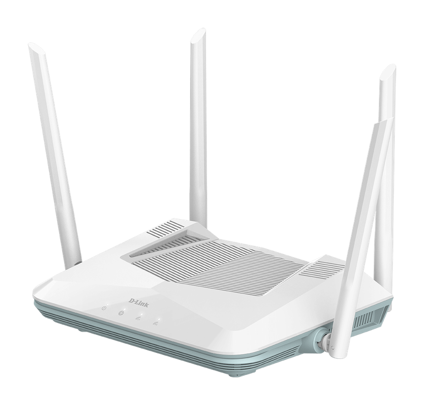 Vista lateral del router D-Link R32, mostrando su diseño moderno.