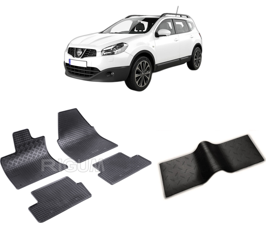 Set covorase auto NISSAN QASHQAI I din 02.2007-01.2014, cu covoras tunel median, CAROSERIE SUV, Presuri cauciuc 100%, compatibil cu autoturismul NISSAN QASHQAI I, Rigum