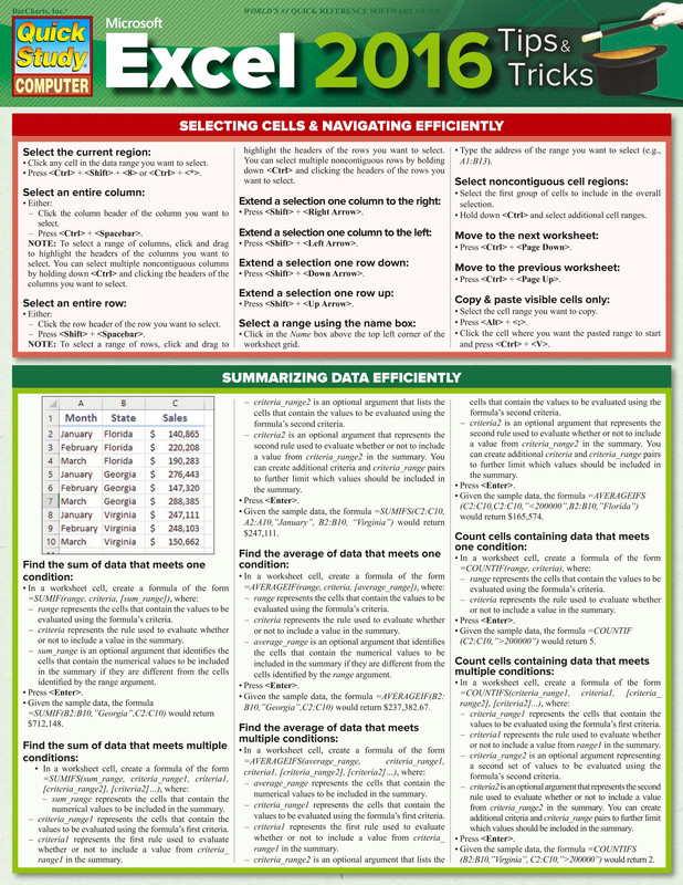 Microsoft Excel version 2016 Tips & Tricks (Quick Study Computer) Microsoft Excel version 2016 Tips & Tricks (Quick Study Computer)