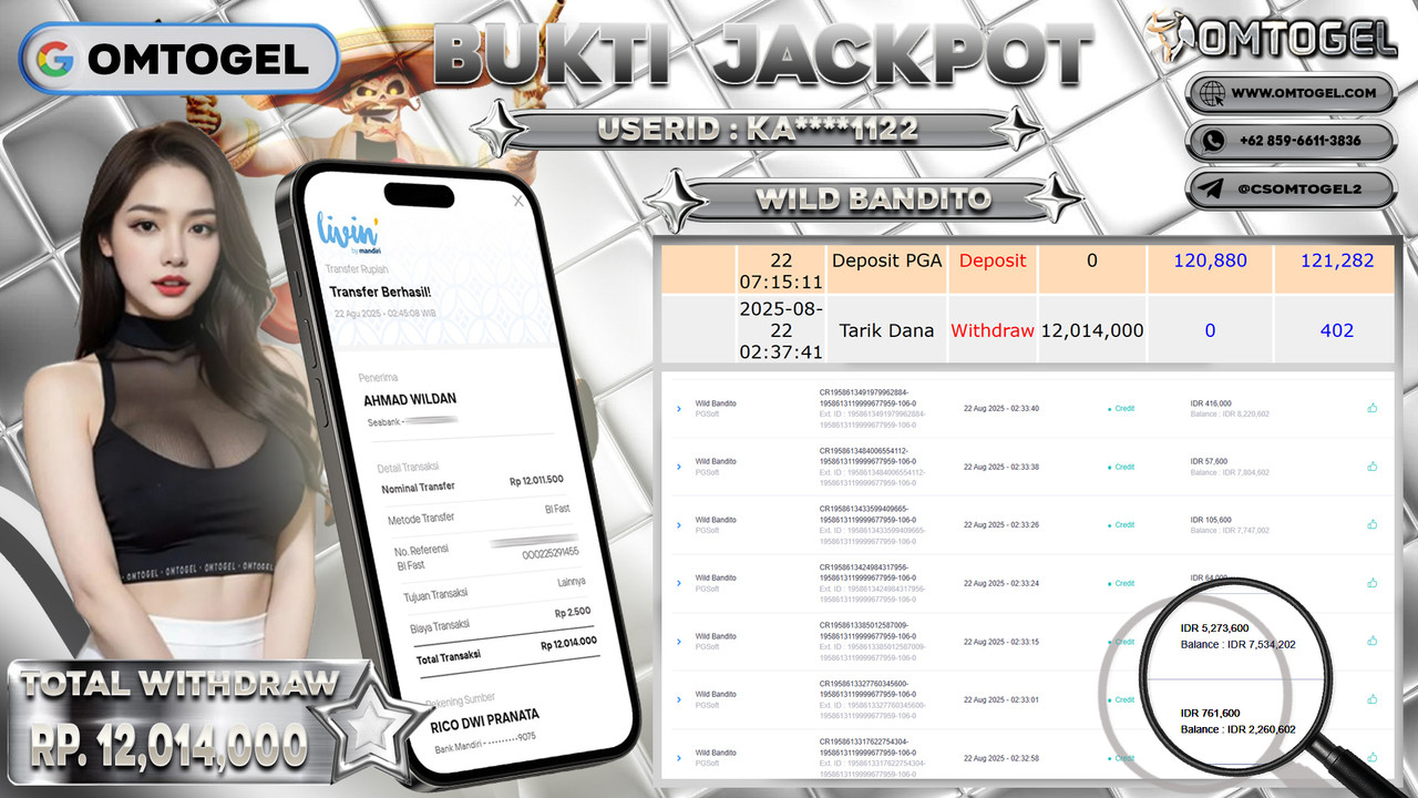 OMTOGEL JACKPOT PGSOFT WILD BANDITO 12 JUTA DI BAYAR LUNAS ,-