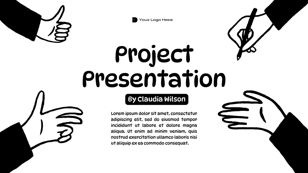 Black and White Playful Illustrative Fun Simple Project Presentation