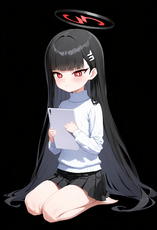 1 girl, healthyman, rio (blue archive), aged down, {little child}, black backgro s-131444294