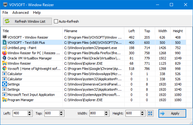 Vovsoft Window Resizer 2.1