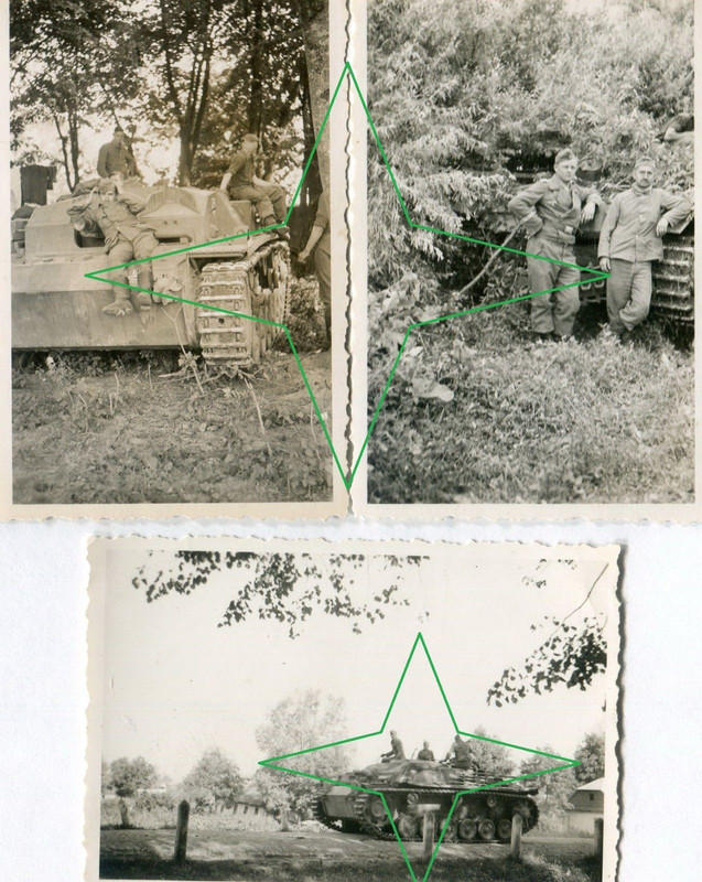 Foto 3x Sturmgeschütz Soldaten in Ruhe Stellung
