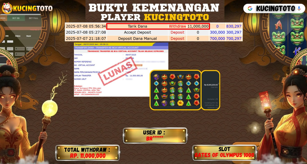 KUCINGTOTO JACKPOT SLOT GATES OF OLYMPUS 1000 RP.11.000.000.,- LUNAS