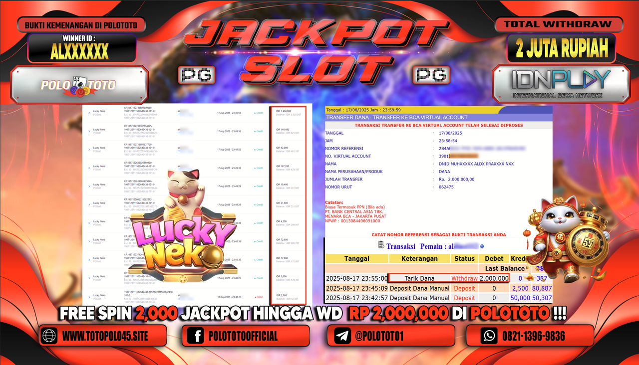 POLOTOTO JACKPOT SLOT LUCKY NEKO Rp.2.000.000,-