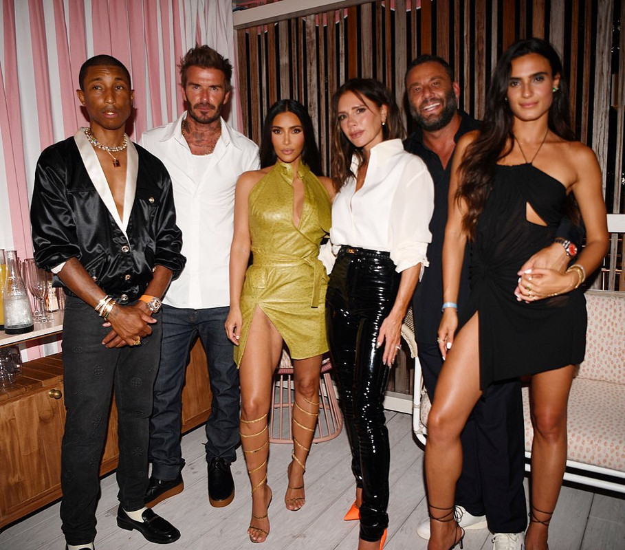 Pharrell With David Beckham, Kim Kardashian, Victoria Beckham, Dave Grutman & Isabela Grutman
