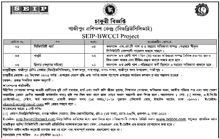 SEIP-BWCCI Project Job Circular 2024