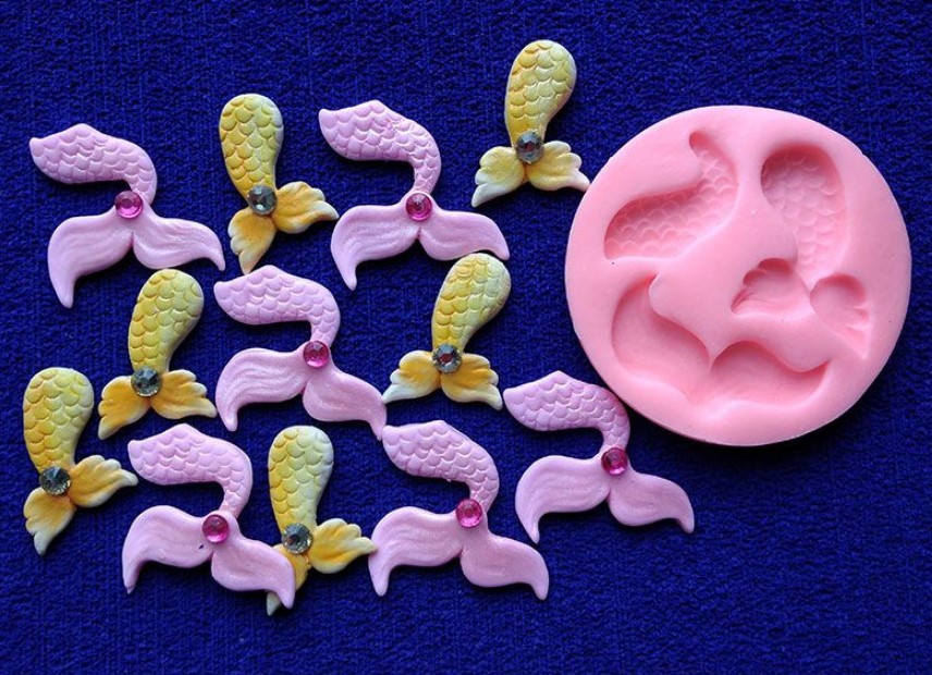 Molde Silicona aleta de sirena para decorar apliques en pasta