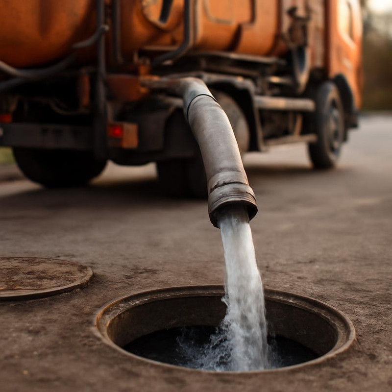 Каналопромывочная машина в процессе очистки канализационной трубы