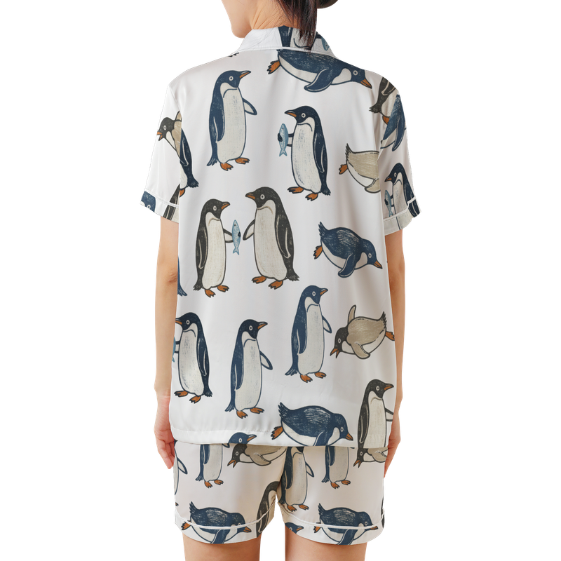 Penguin Satin Short Sleeve Pajamas Set B