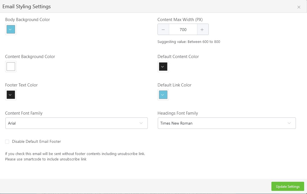 FluentCRM-Email Style Settings