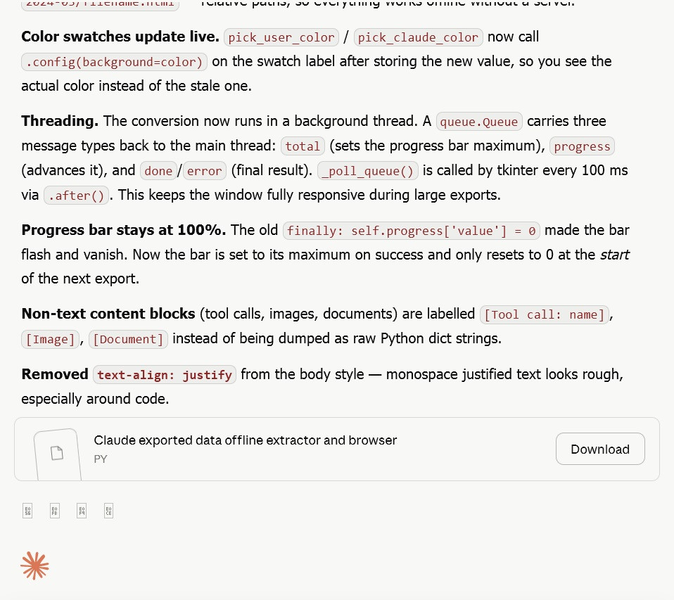 Claude Exported Data Offline Extractor and Browser Train Of Thought 14
