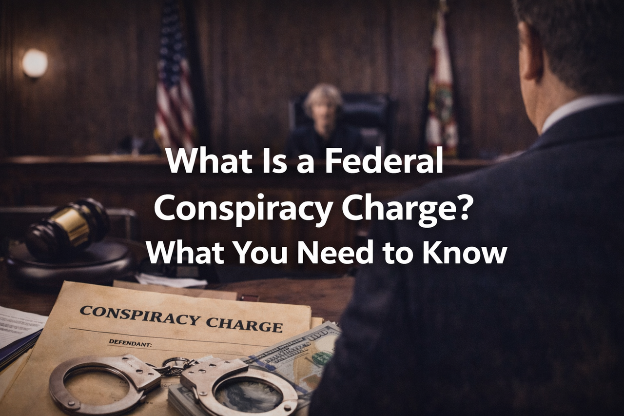 Federal conspiracy charge courtroom and legal concept
