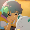 Fuu looking down with a smile at Uguisu