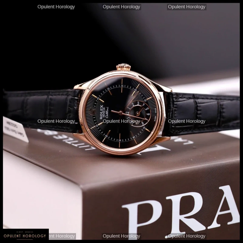 Rolex Cellini Dual Time 50525 Black Dial 18K Rose Gold Plated 39mm